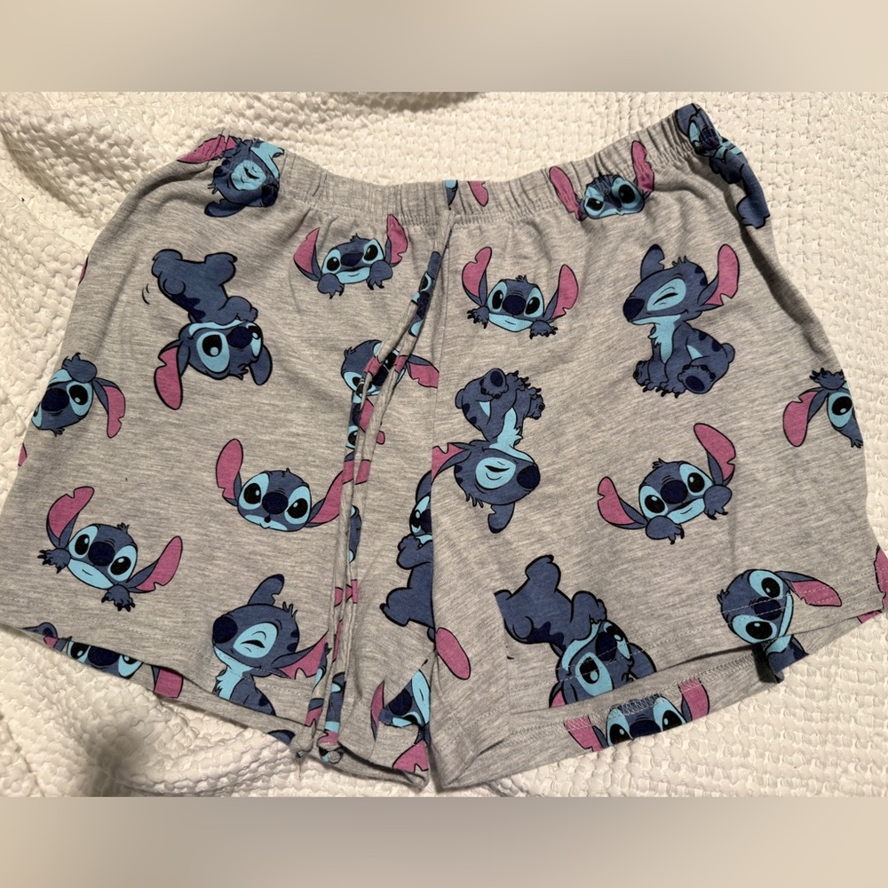 Disney Gray Shorts with Blue and Pink Stitch Accents
